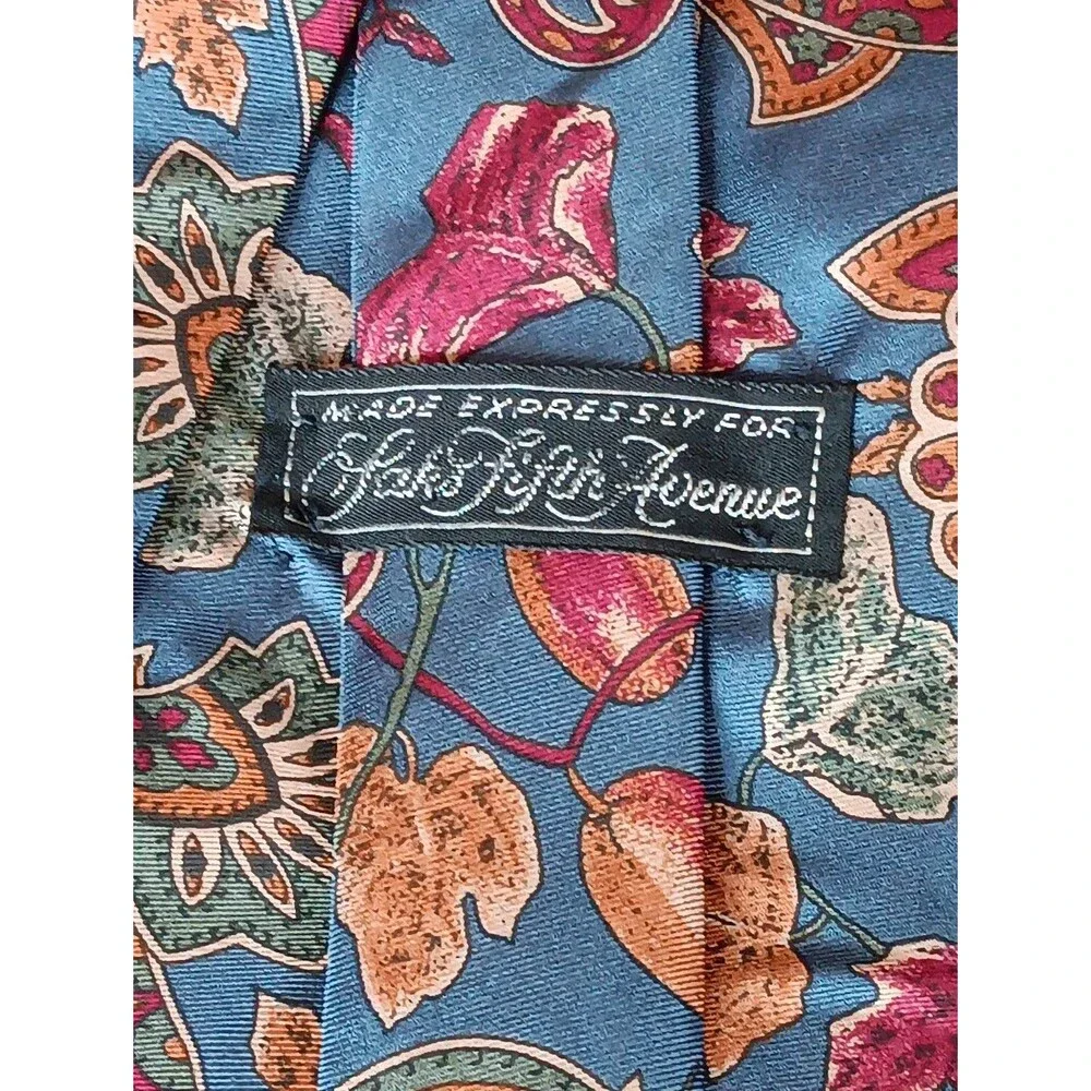 Tie 70s 80s 90s Y2K Men Saks Fifth Avenue Silk Blue Orange Red 3.75 Wide 56 Long